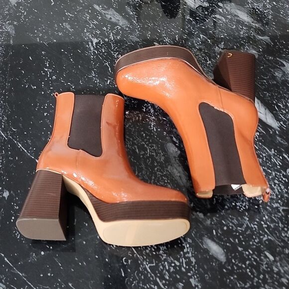 BRAND NEW CIRCUS BY SAM EDELMAN WOMEN'S BROWN  PATENT BLOCK HEEL ANKLE BOOTS G1 - Picture 11 of 15